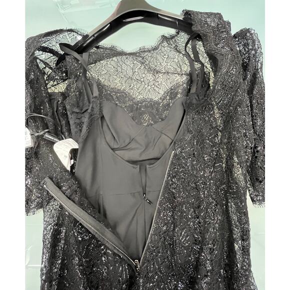 NWT Dolce & Gabbana Black Metallic Corded Lace Flared Low Back Dress IT 44 US L - Picture 9 of 11